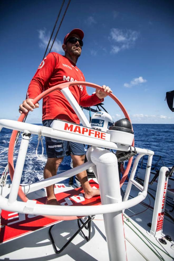 Onboard MAPFRE – Xabi Fernandez helming on his watch - Leg six to Newport – Volvo Ocean Race 2015 © Francisco Vignale/Mapfre/Volvo Ocean Race